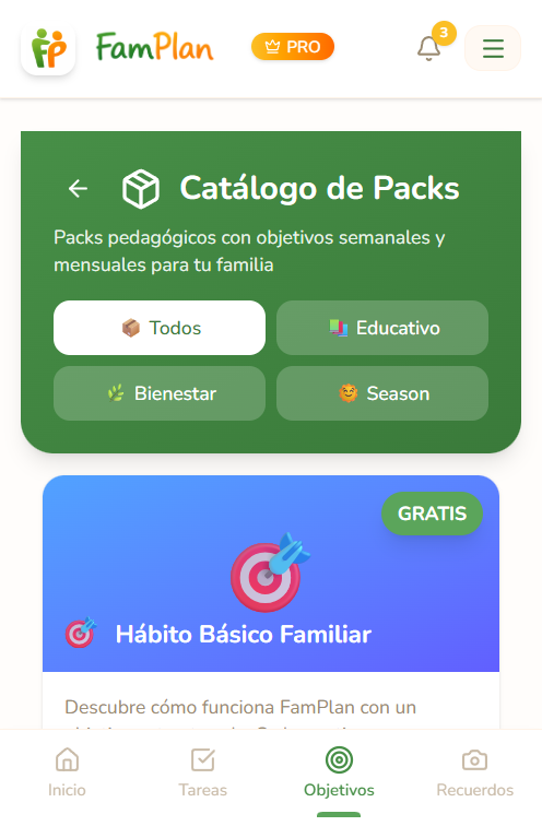 Catálogo de packs de tareas